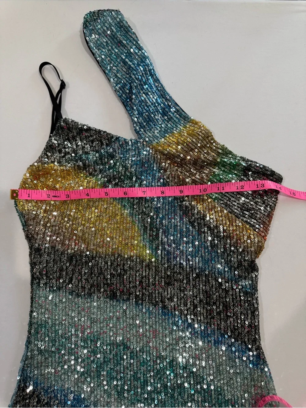 Multicolor Sequin One Shoulder Midi Dress Side Slit - Picture 6 of 11